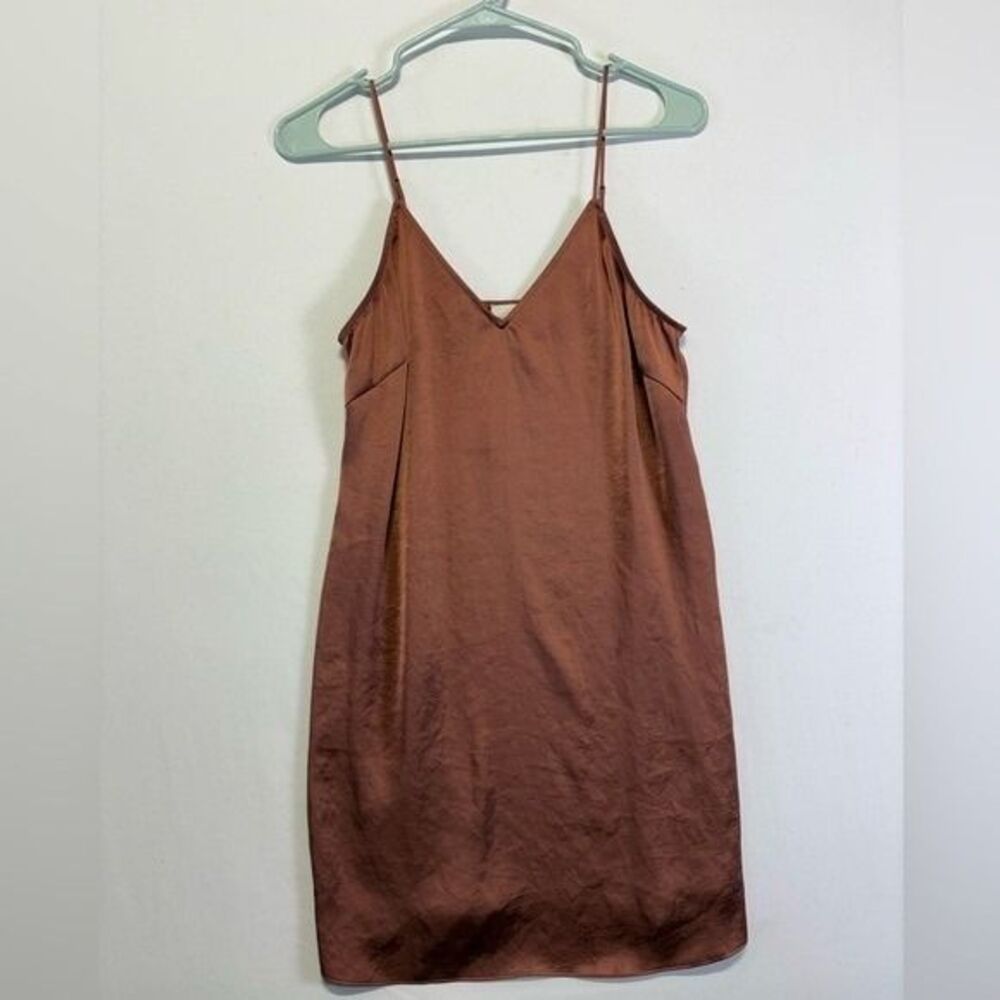 Aritzia Brown Satin Slip Mini Dress
